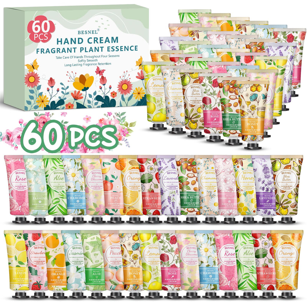 Besnel 60-Pack Hand Cream Gift Set – 12 Fragrances, Travel Size