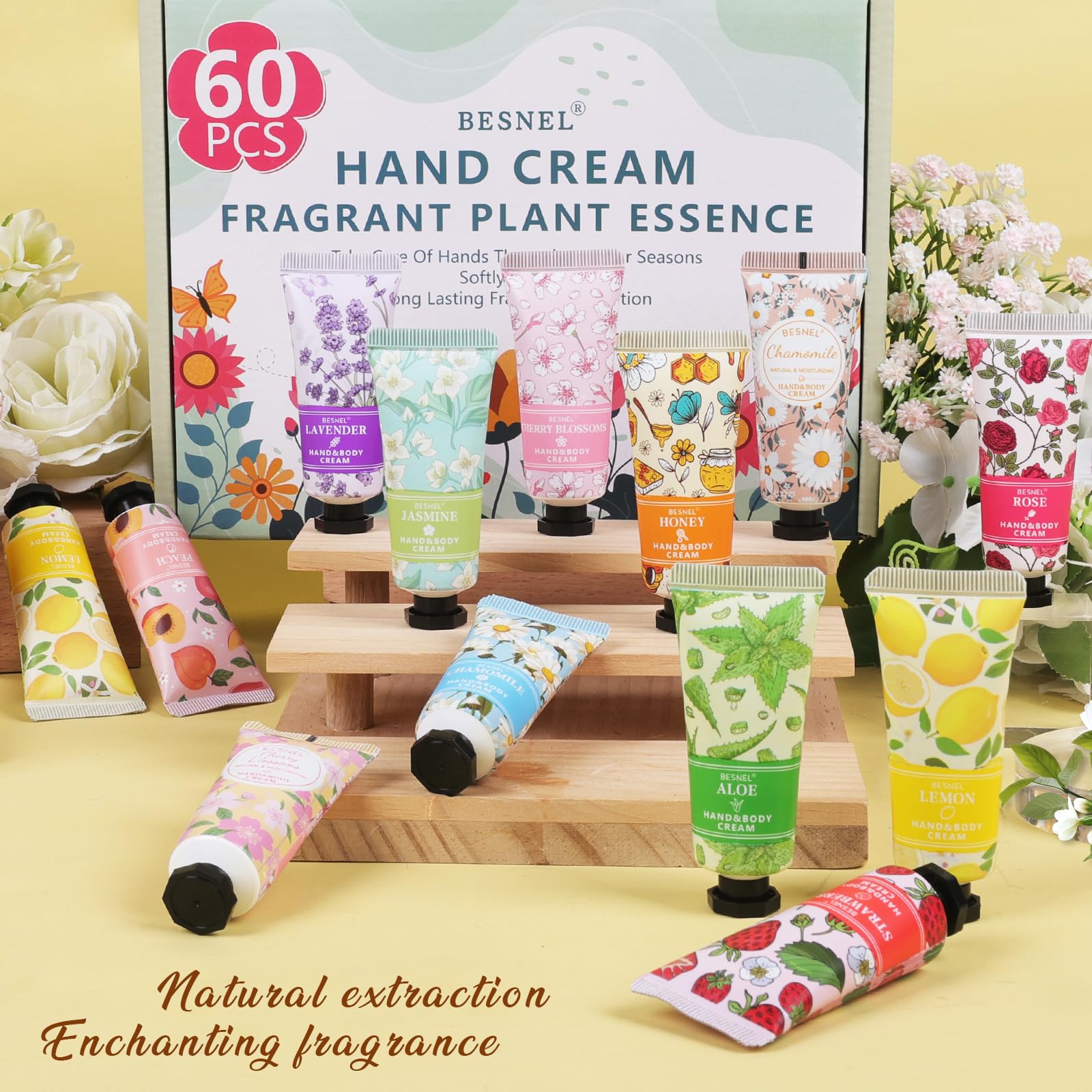 Besnel 60-Pack Hand Cream Gift Set – 12 Fragrances, Travel Size