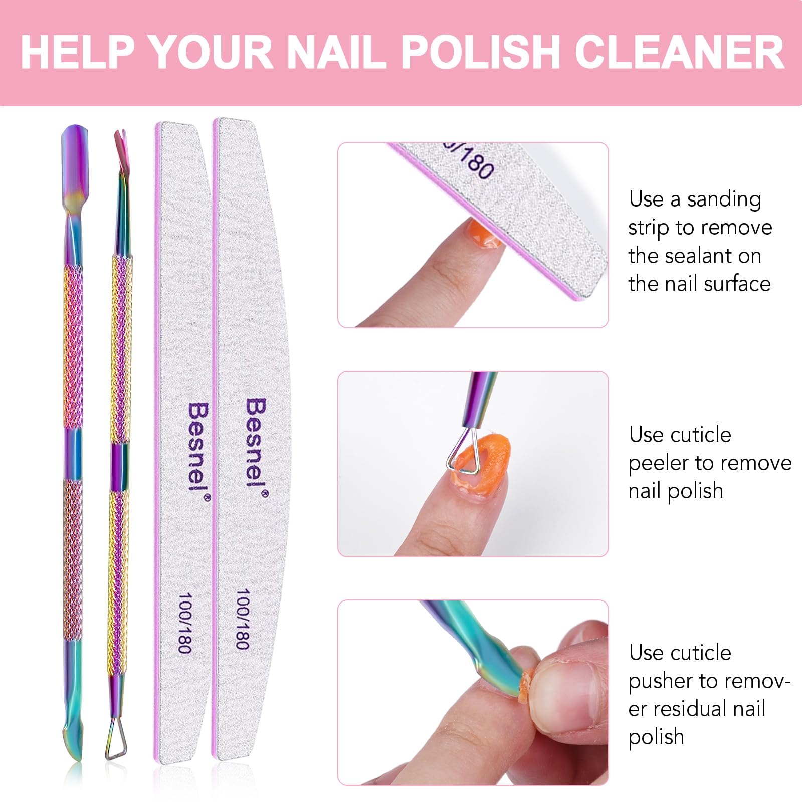 BESNEL Gel Nail Polish Remover 10 Pack - Quick, Non-Irritating Gel Remover Kit