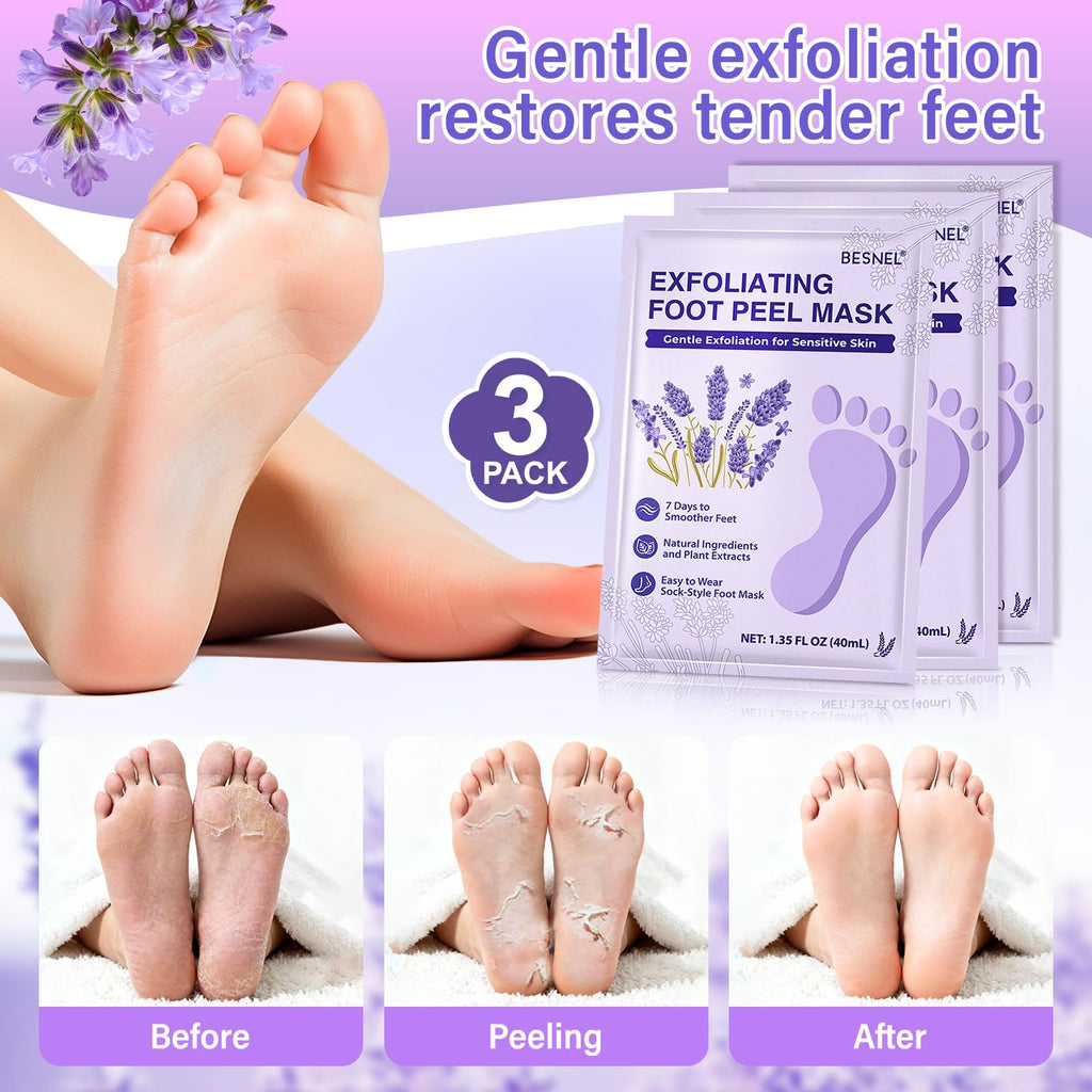 BESNEL Foot Mask 3Pcs & 5Pcs Set – Exfoliating & Moisturizing for Dry Feet