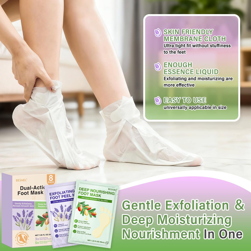 BESNEL Foot Mask 3Pcs & 5Pcs Set – Exfoliating & Moisturizing for Dry Feet