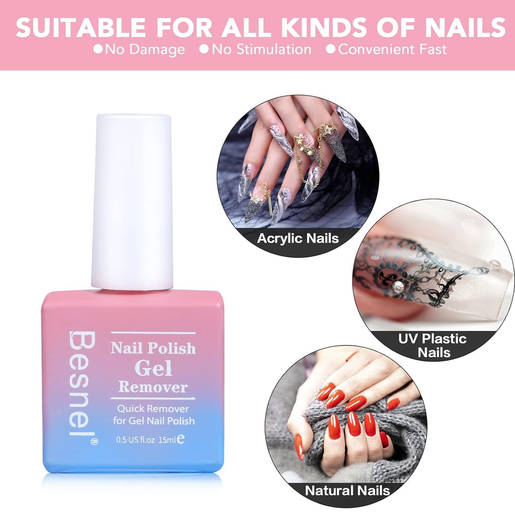 BESNEL Gel Nail Polish Remover 10 Pack - Quick, Non-Irritating Gel Remover Kit