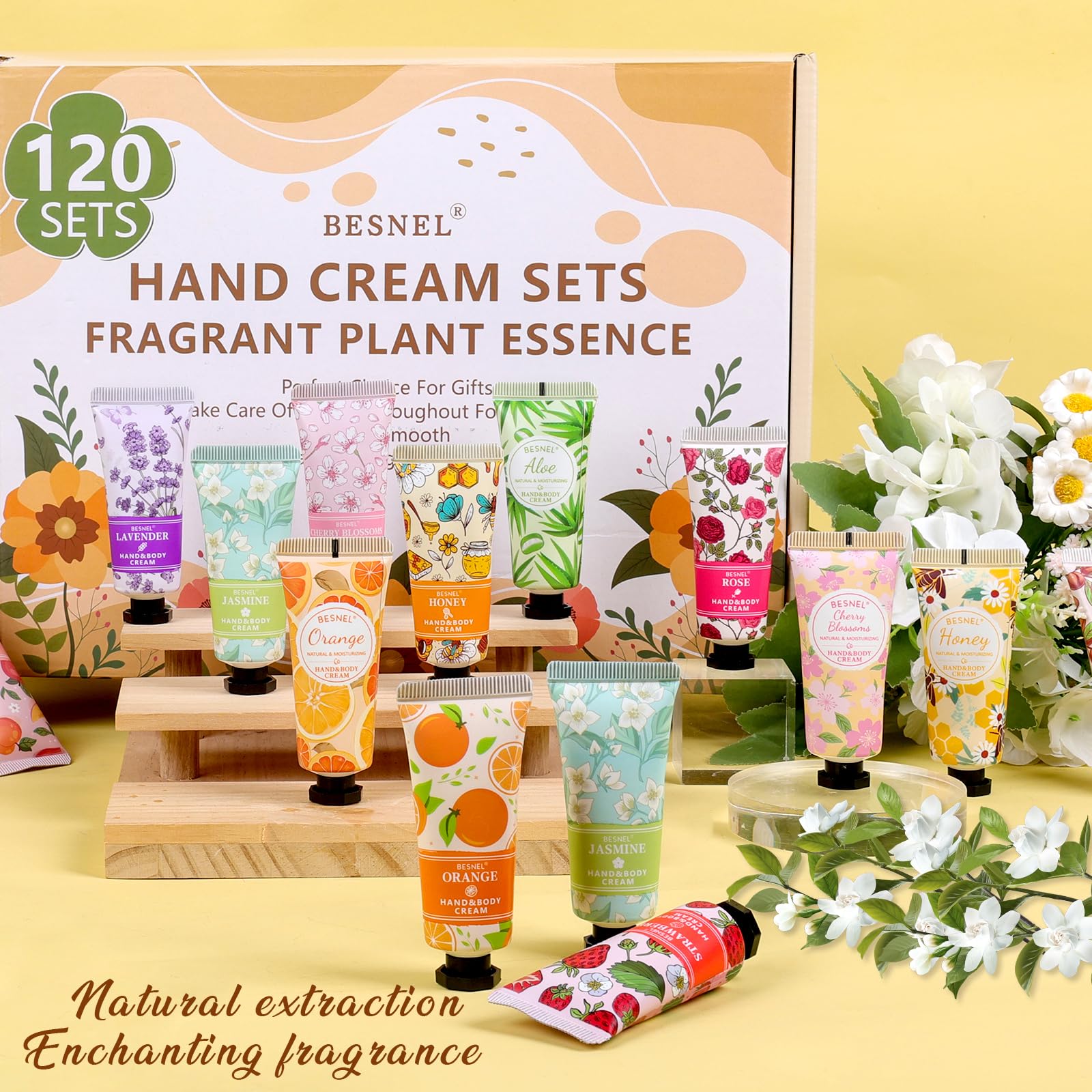BESNEL 120 Pack Hand Cream Gift Set for Women – 12 Fragrances, Travel-Size Lotions in Bulk