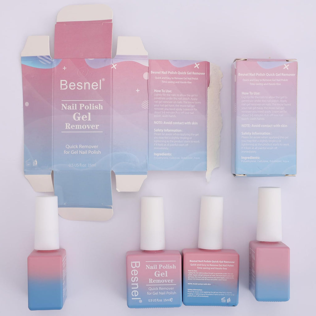BESNEL Gel Nail Polish Remover 10 Pack - Quick, Non-Irritating Gel Remover Kit