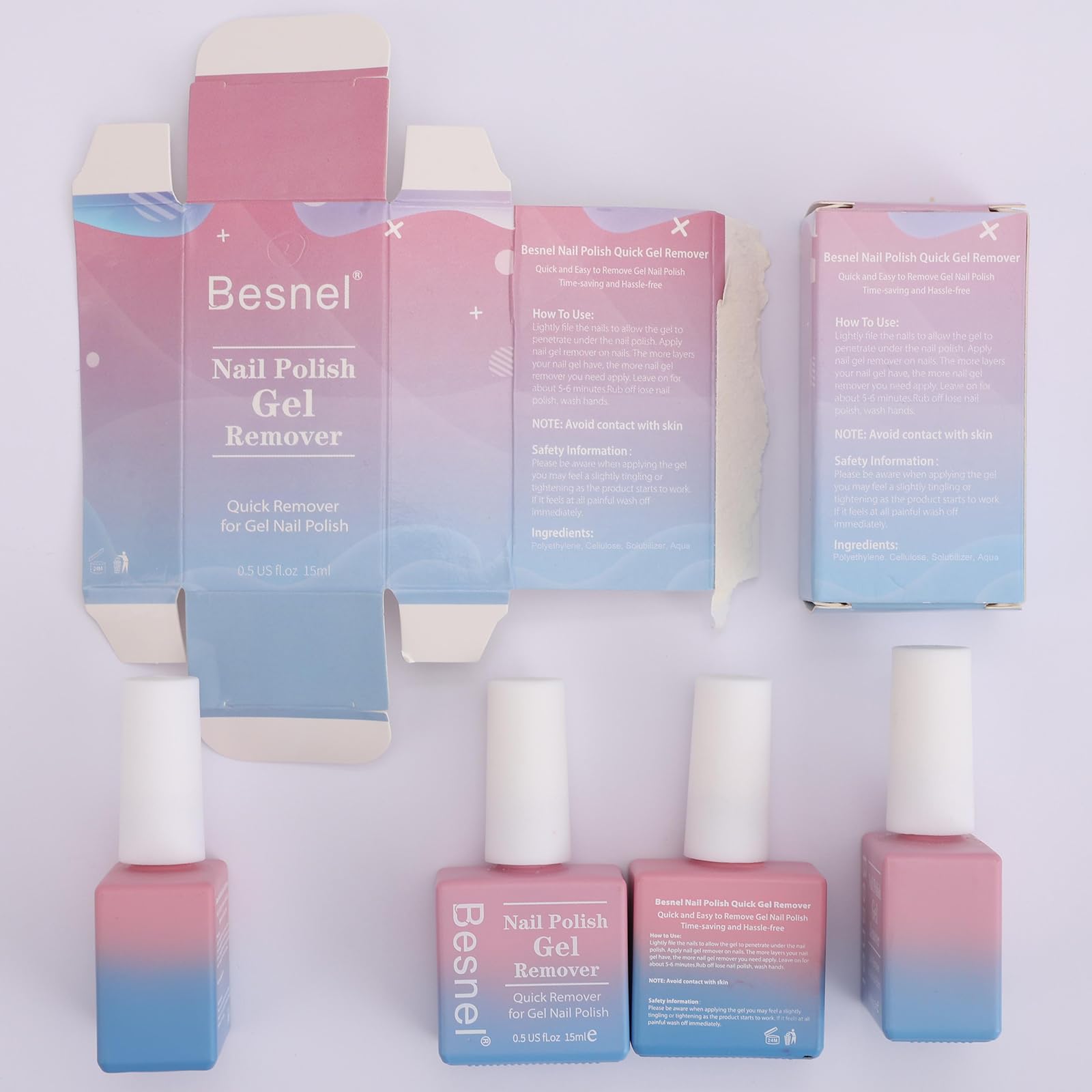 BESNEL Gel Nail Polish Remover 10 Pack - Quick, Non-Irritating Gel Remover Kit