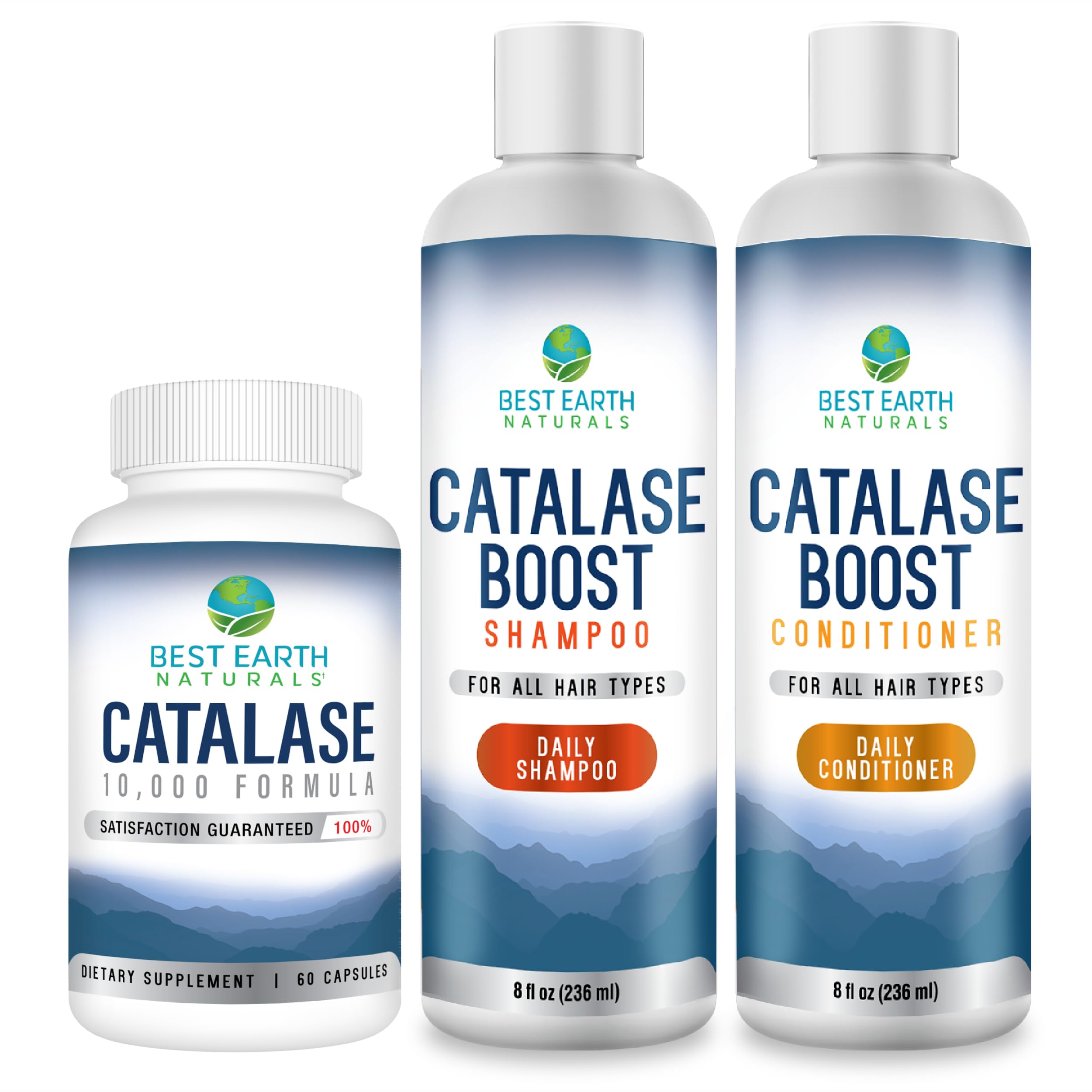 Best Earth Naturals Catalase Formula Starter Set – 60 Capsules + Shampoo & Conditioner (8 oz)