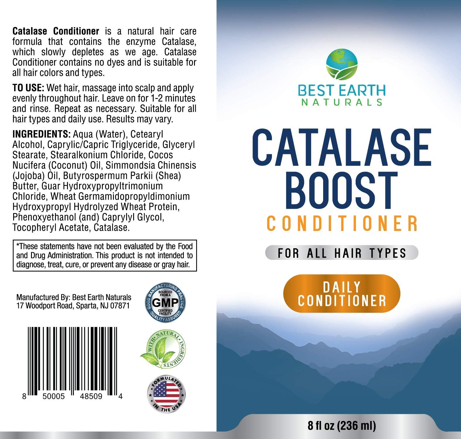 Best Earth Naturals Catalase Formula Conditioner – Hair Vitality & Health (8 fl oz)