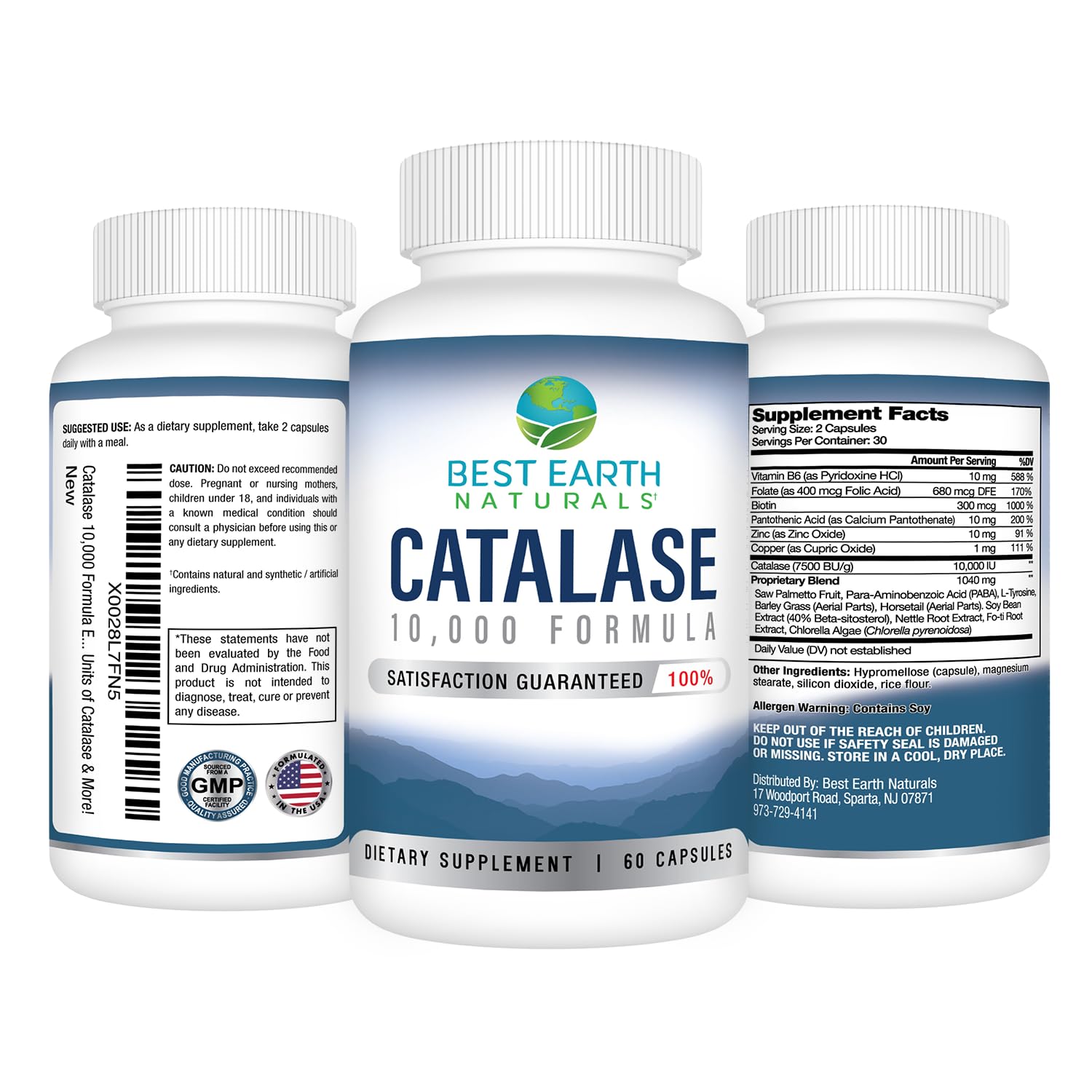 Best Earth Naturals Catalase Formula Starter Set – 60 Capsules + Shampoo & Conditioner (8 oz)