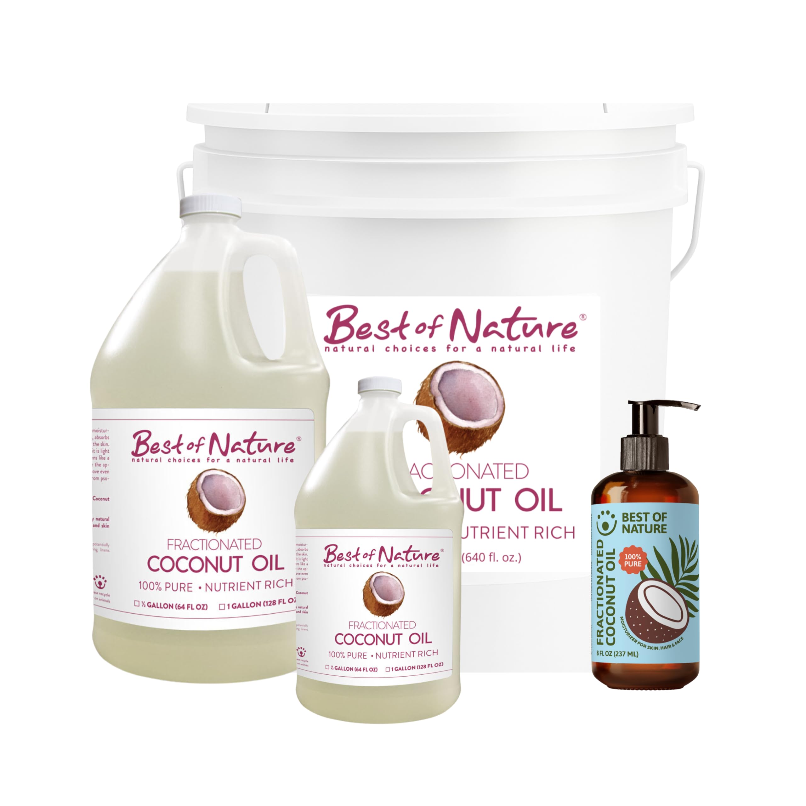 Best of Nature 100% Pure Fractionated Coconut Oil – Unscented Massage Oil, Carrier for Essential Oils, 128 fl oz (Gallon)