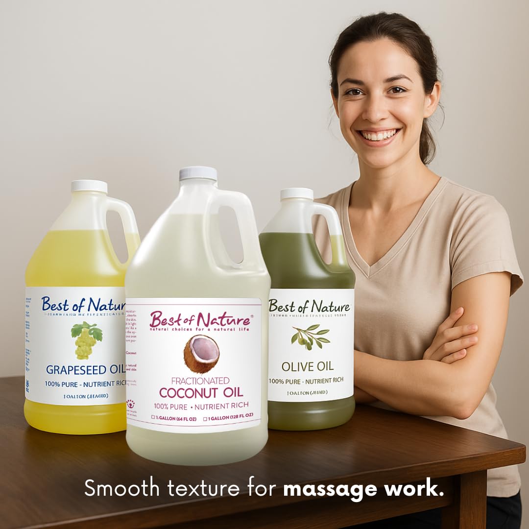 Best of Nature 100% Pure Fractionated Coconut Oil – Unscented Massage & Skincare (64 oz)