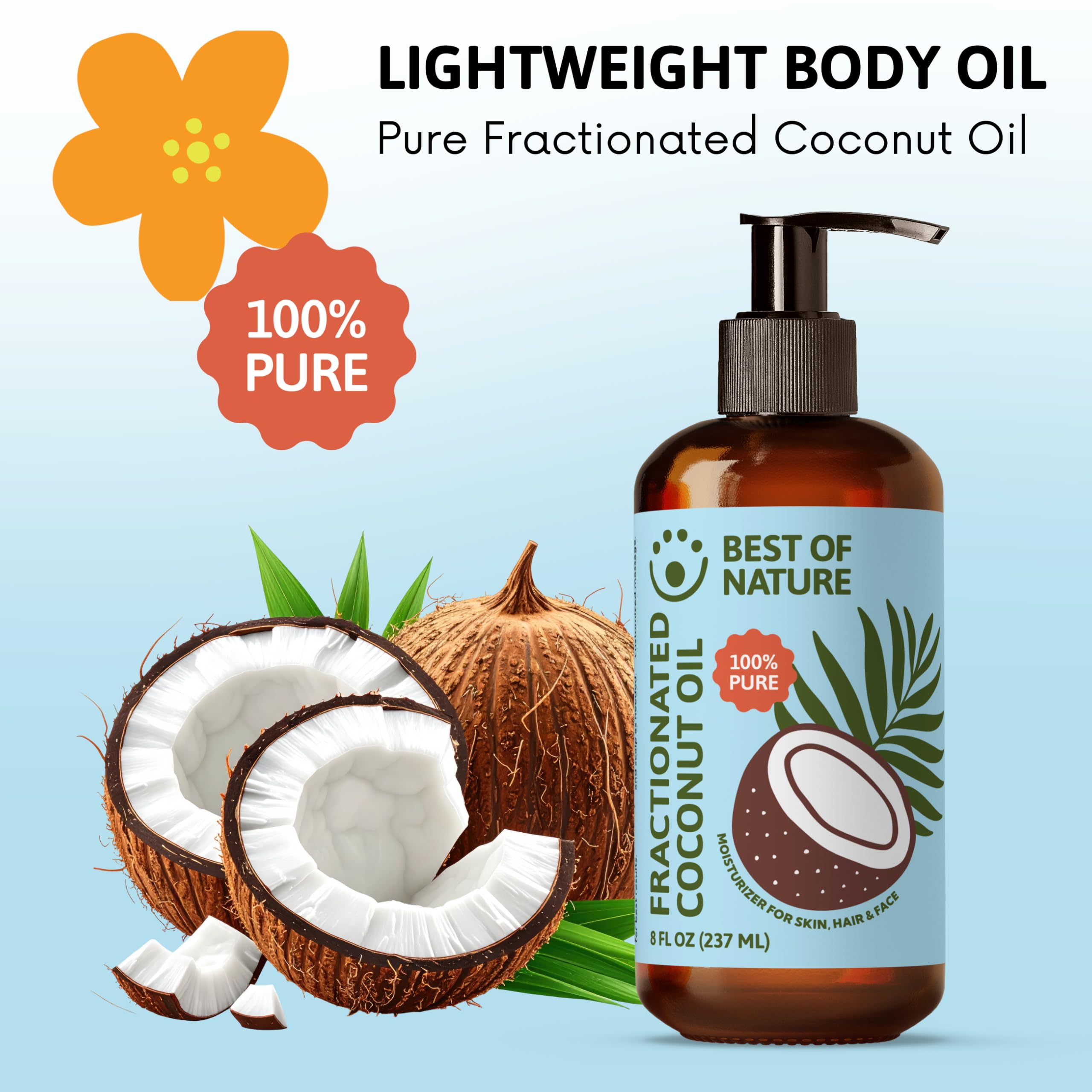 Best of Nature 100% Pure Fractionated Coconut Oil – Unscented Massage Oil, Carrier for Essential Oils, 128 fl oz (Gallon)
