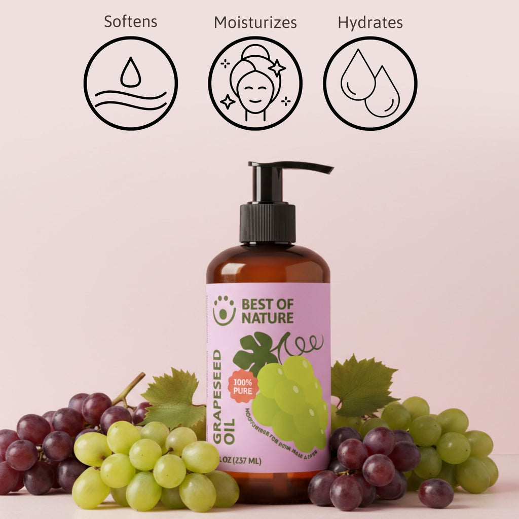 Best of Nature 100% Pure Grapeseed Oil – Unscented, Lightweight Moisturizer for Skin & Hair | Gallon (128 fl oz)