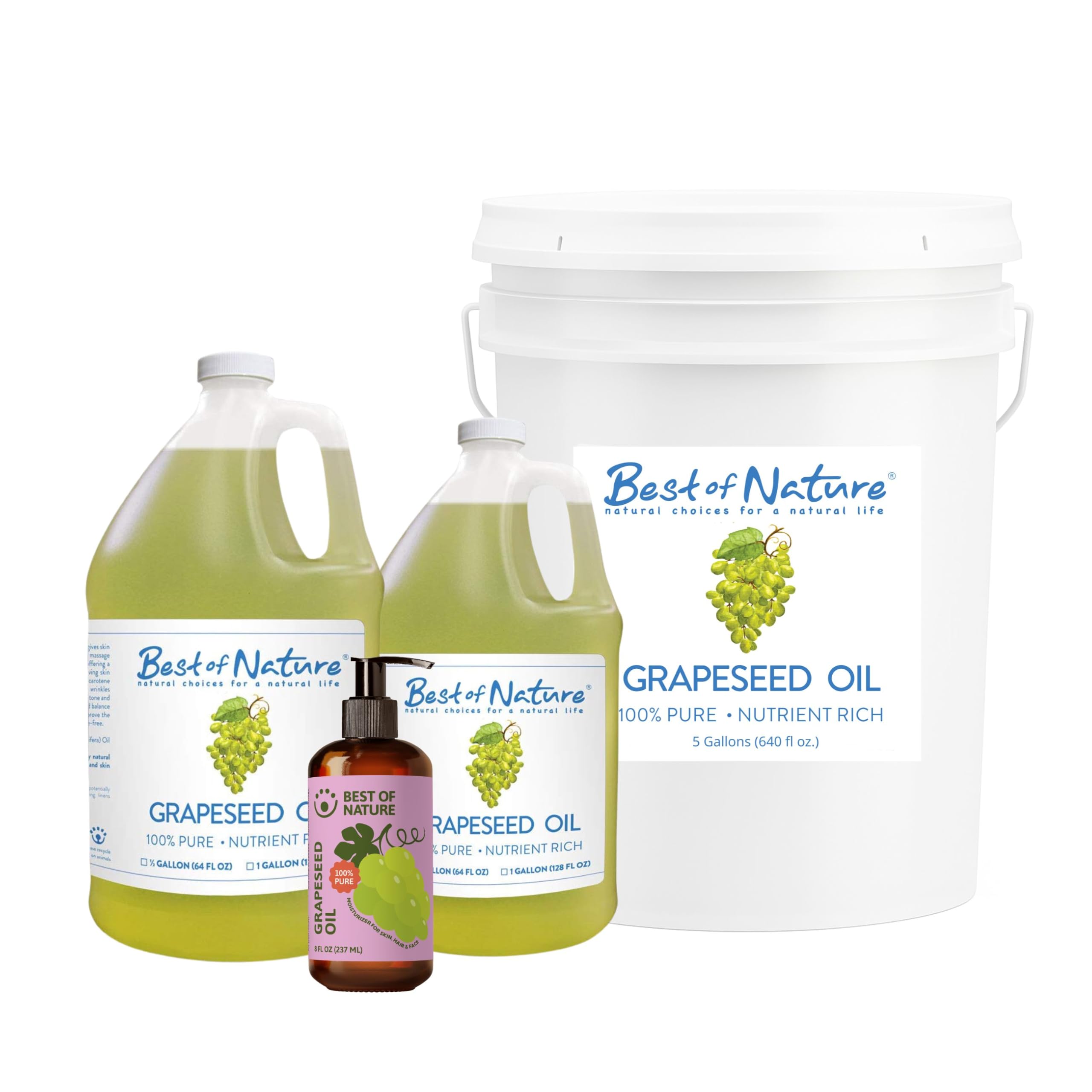Best of Nature 100% Pure Grapeseed Oil – Unscented, Lightweight Moisturizer for Skin & Hair | Gallon (128 fl oz)