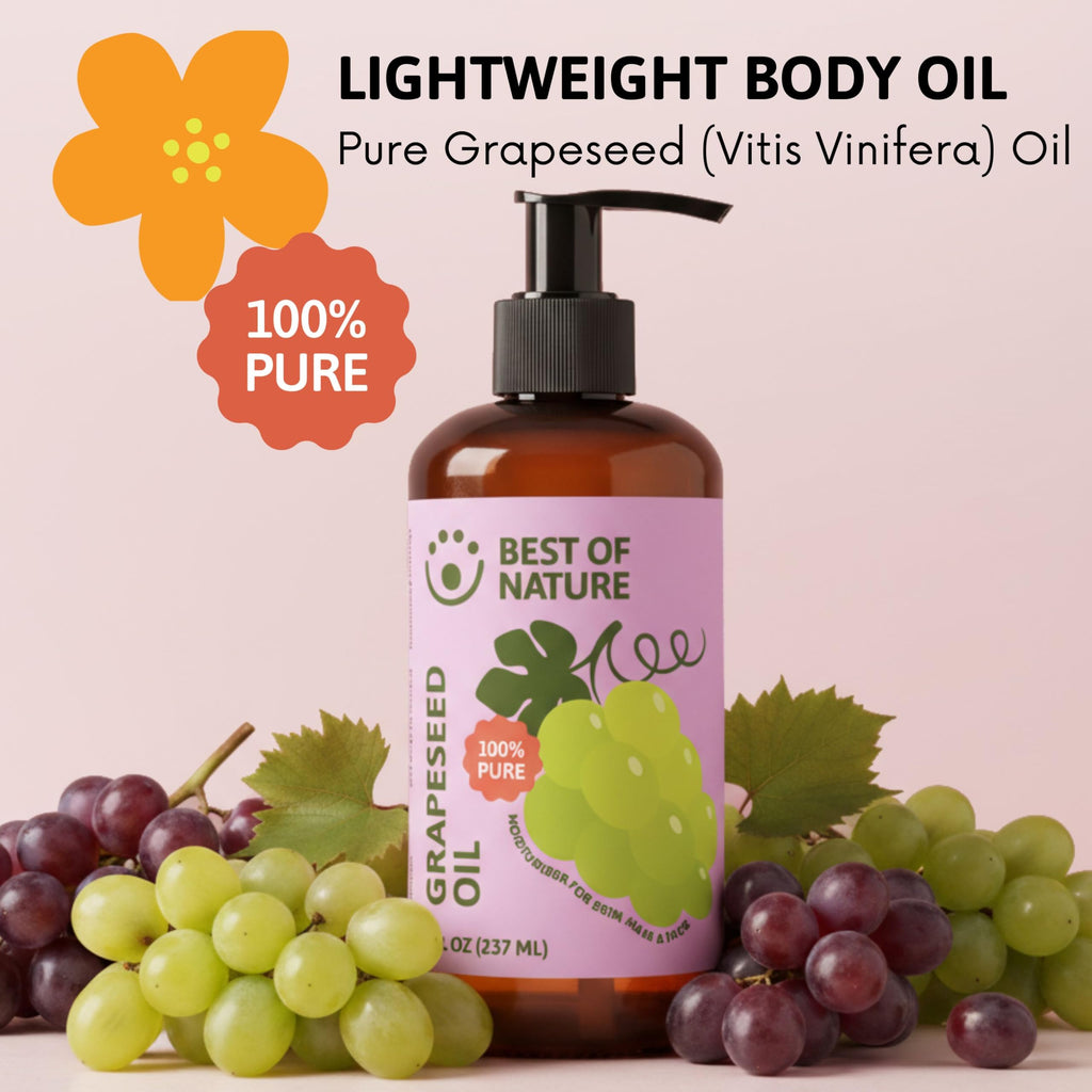 Best of Nature 100% Pure Grapeseed Oil – Unscented, Lightweight Moisturizer for Skin & Hair | Gallon (128 fl oz)
