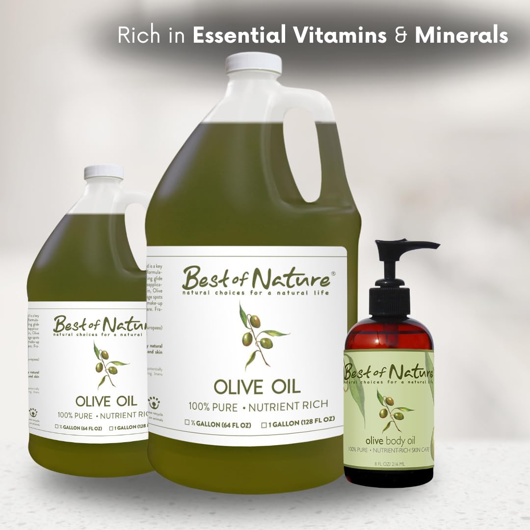 Best of Nature 100% Pure Olive Massage & Body Oil – Cold-Pressed, Unscented, 5 Gallon