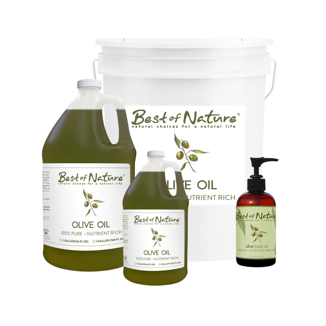 Best of Nature 100% Pure Olive Massage & Body Oil – Cold Pressed, Unscented, 1 Gallon (128 fl oz)