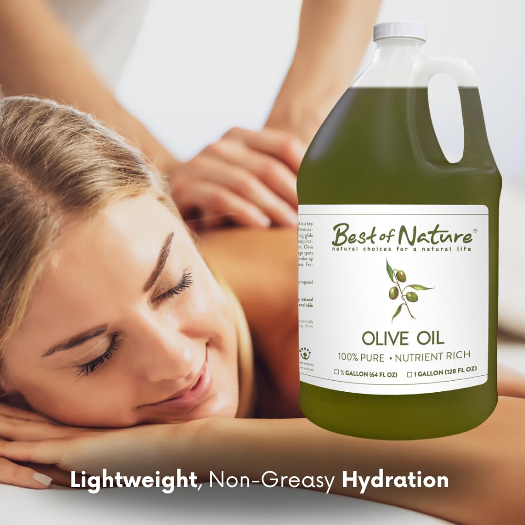Best of Nature 100% Pure Olive Massage & Body Oil – Cold Pressed, Unscented, 1 Gallon (128 fl oz)