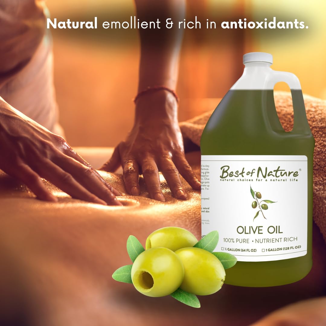 Best of Nature 100% Pure Olive Massage & Body Oil – Cold Pressed, Unscented, 1 Gallon (128 fl oz)