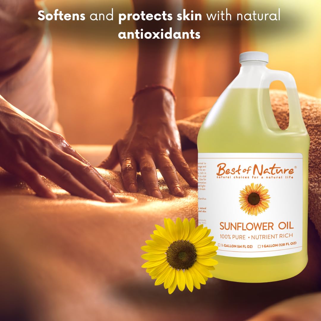Best of Nature 100% Pure Sunflower Massage Oil – Lightweight Unscented Hydration (64 oz)