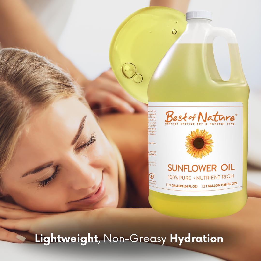 Best of Nature 100% Pure Sunflower Massage Oil – Lightweight Unscented Hydration (64 oz)