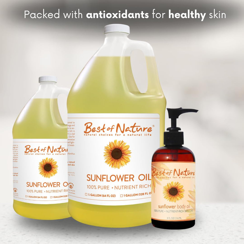 Best of Nature 100% Pure Sunflower Massage Oil – Lightweight Unscented Hydration (64 oz)