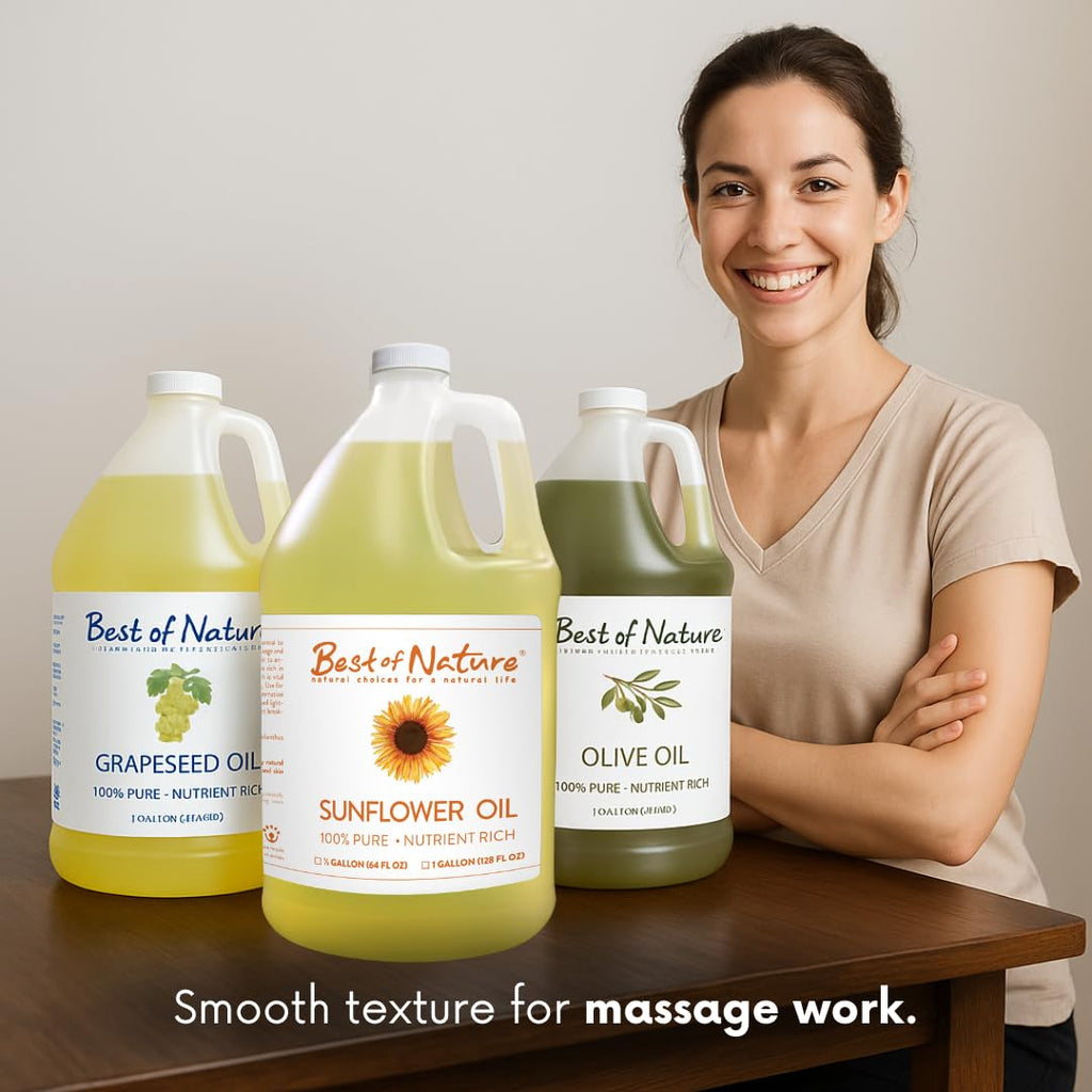 Best of Nature 100% Pure Sunflower Massage Oil – Lightweight Unscented Hydration (64 oz)