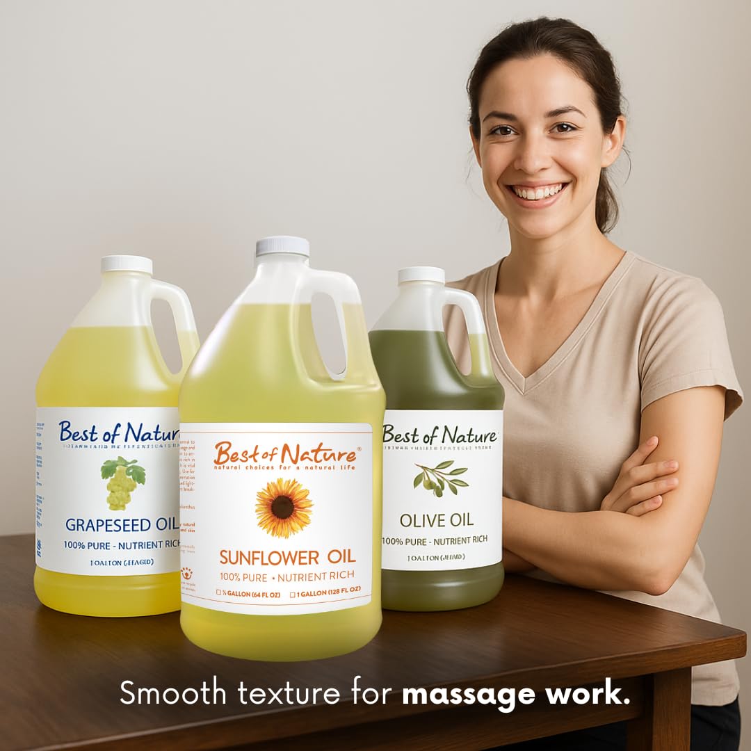 Best of Nature 100% Pure Sunflower Massage Oil – Lightweight Unscented Hydration (64 oz)