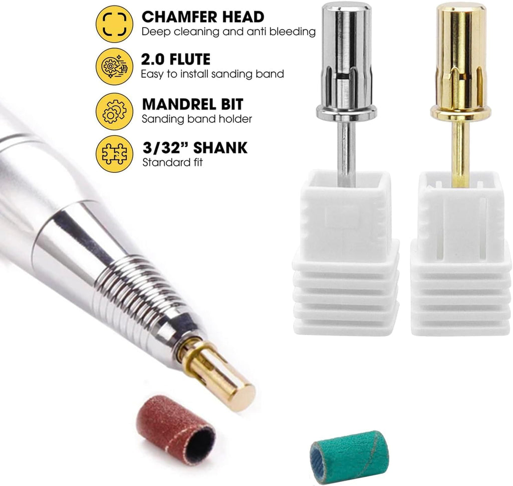 Bestgle 2Pcs Nail Art Easy-Off Mandrel Bit 3/32in Shanks for Electric Nail File