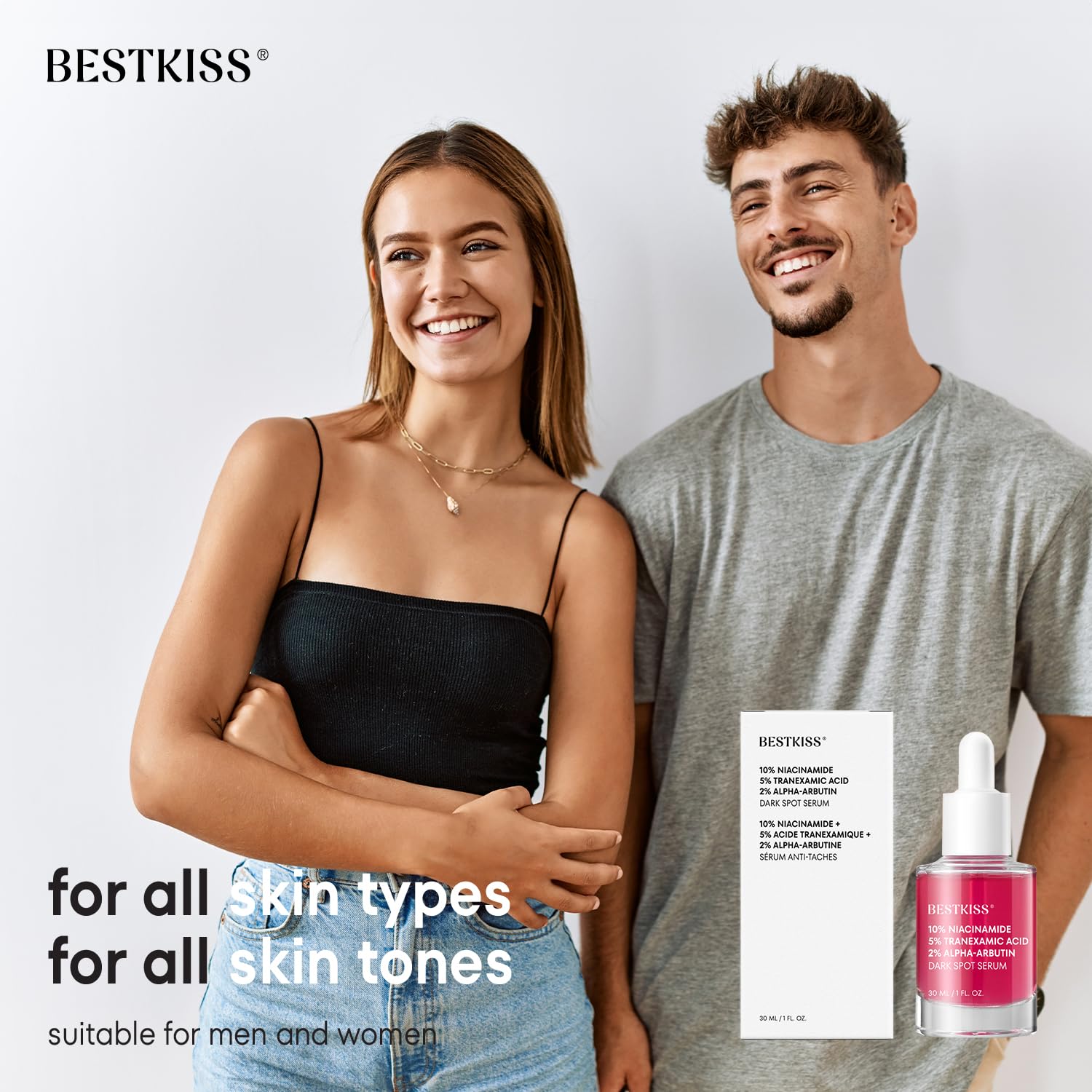 Bestkiss Dark Spot Serum with Niacinamide 10% + Tranexamic 5% + Alpha-Arbutin 2% – 1 oz