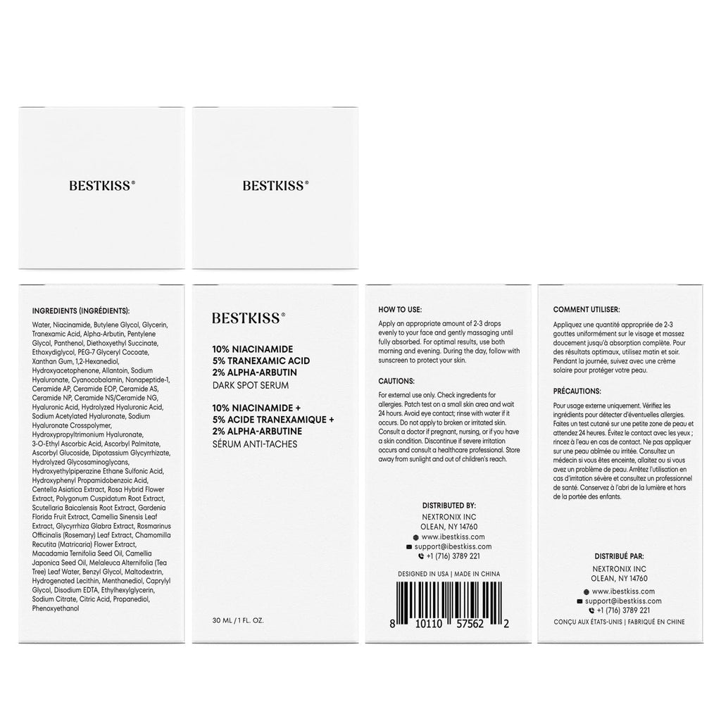 Bestkiss Dark Spot Serum with Niacinamide 10% + Tranexamic 5% + Alpha-Arbutin 2% – 1 oz