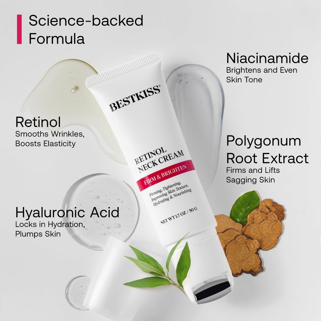 Bestkiss Neck Cream for Tightening & Firming with Roller Applicator | Retinol, Niacinamide & Hyaluronic Acid