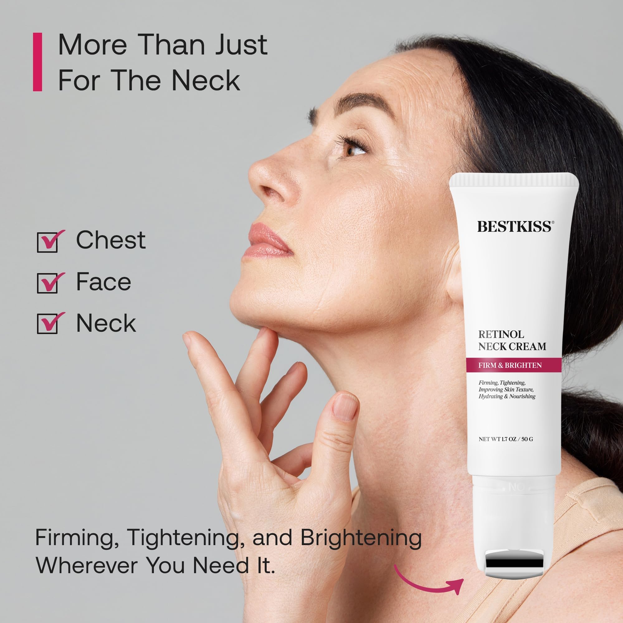 Bestkiss Neck Cream for Tightening & Firming with Roller Applicator | Retinol, Niacinamide & Hyaluronic Acid