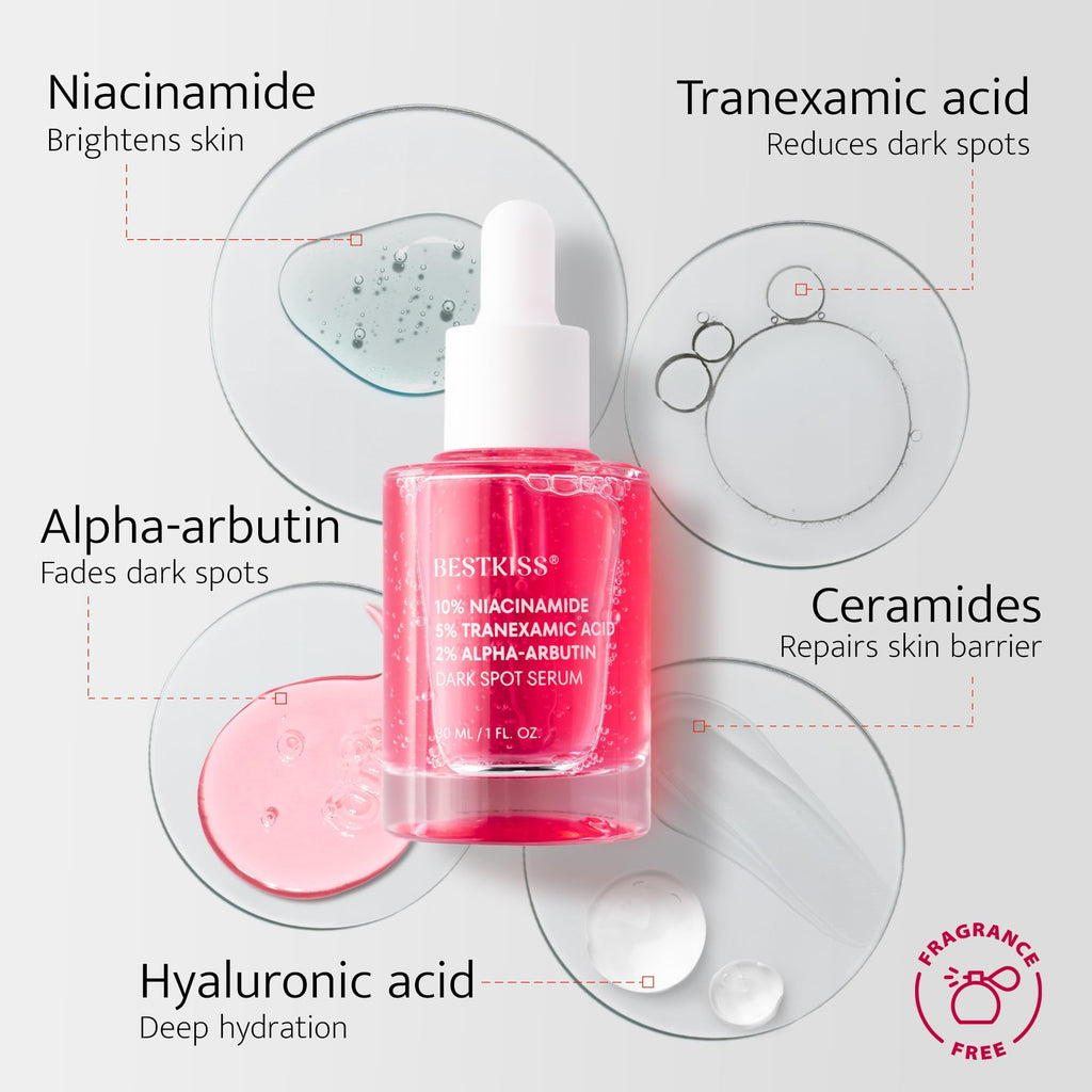 Bestkiss 10% Niacinamide + 5% Tranexamic Acid + 2% Alpha-Arbutin Dark Spot Serum | Ceramides & HA