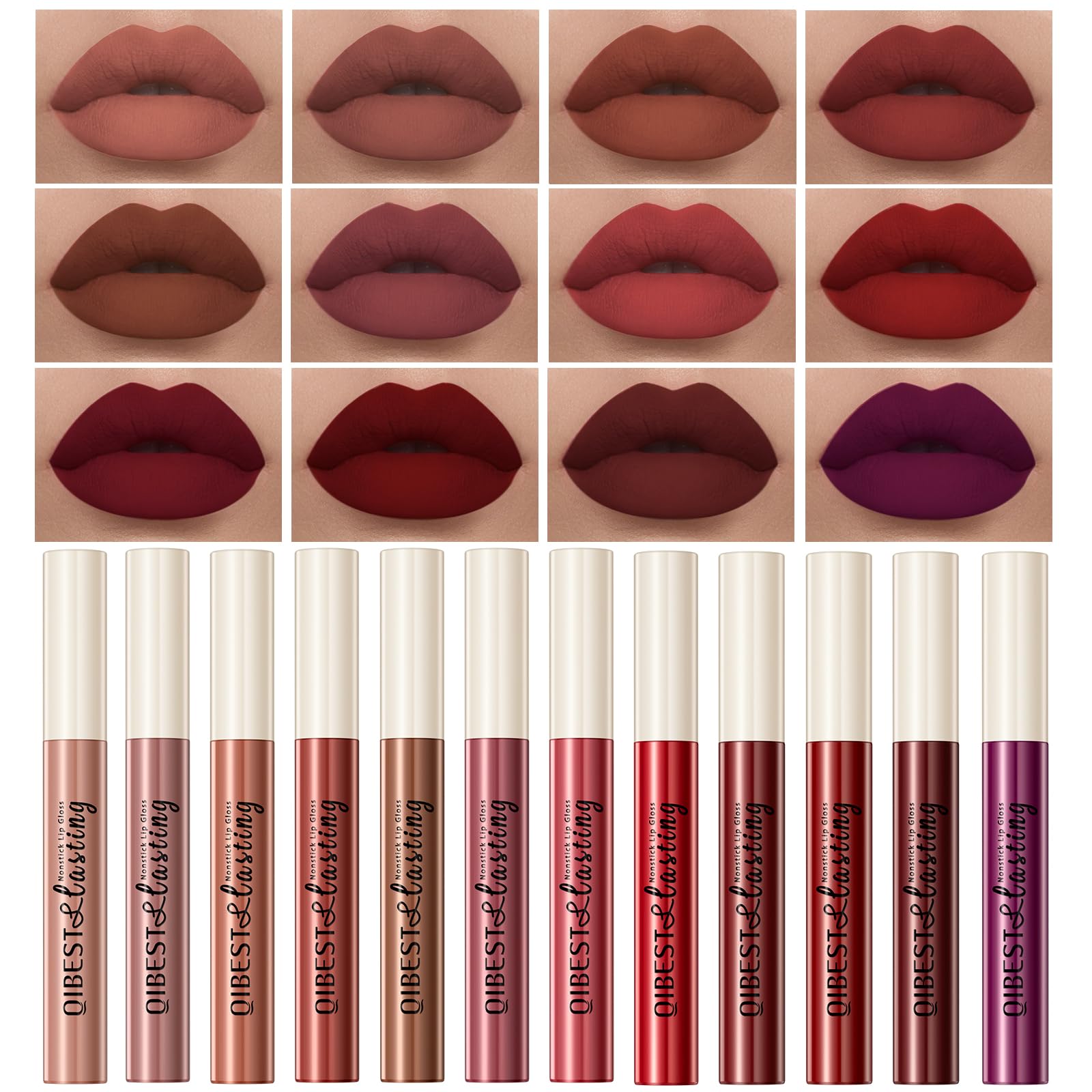 BestLand 12Pcs Matte Lipstick Kit – Nude to Red, Waterproof & Long-Lasting