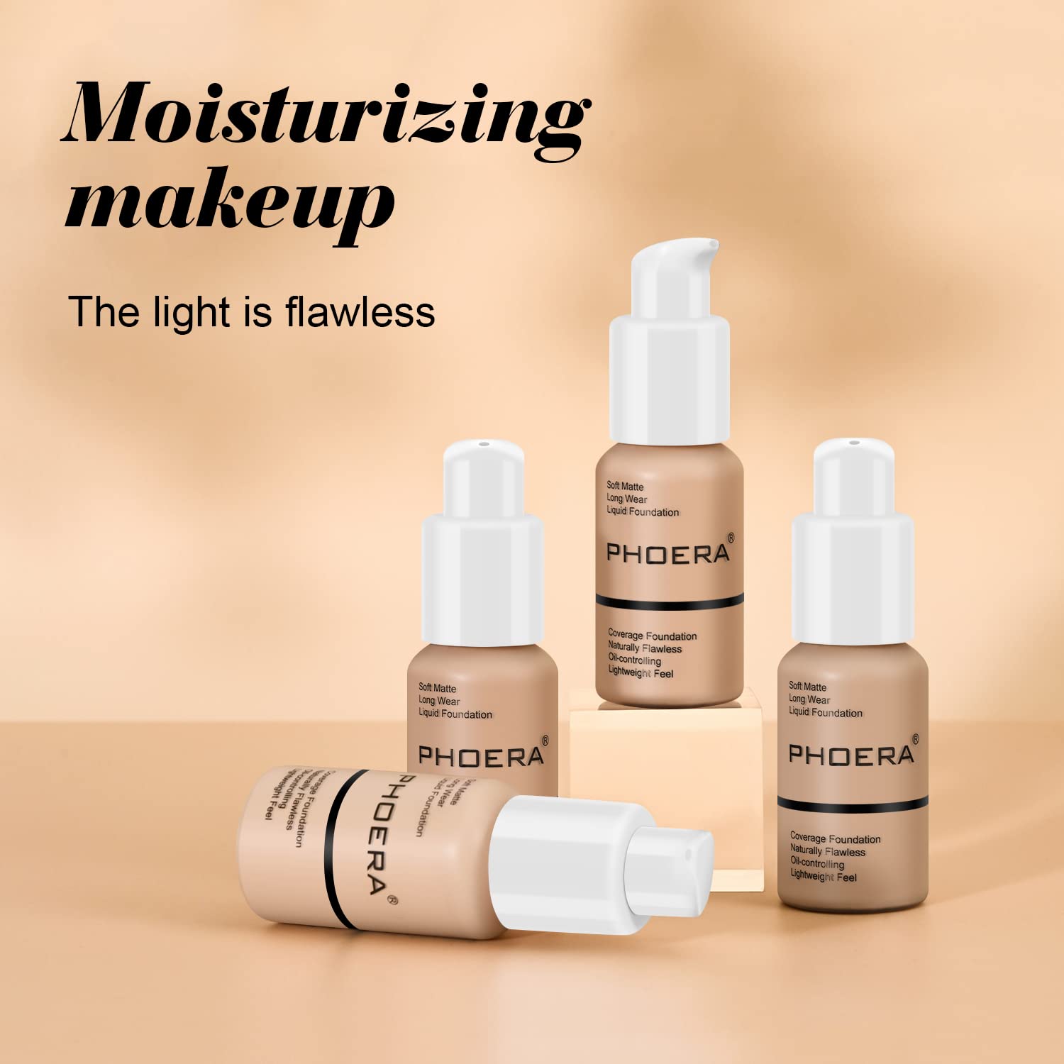 BestLand 5PCS PHOERA Foundation Set – Matte, Full Coverage, Oil-Control (102 Nude) | Primer, Brush, Sponge