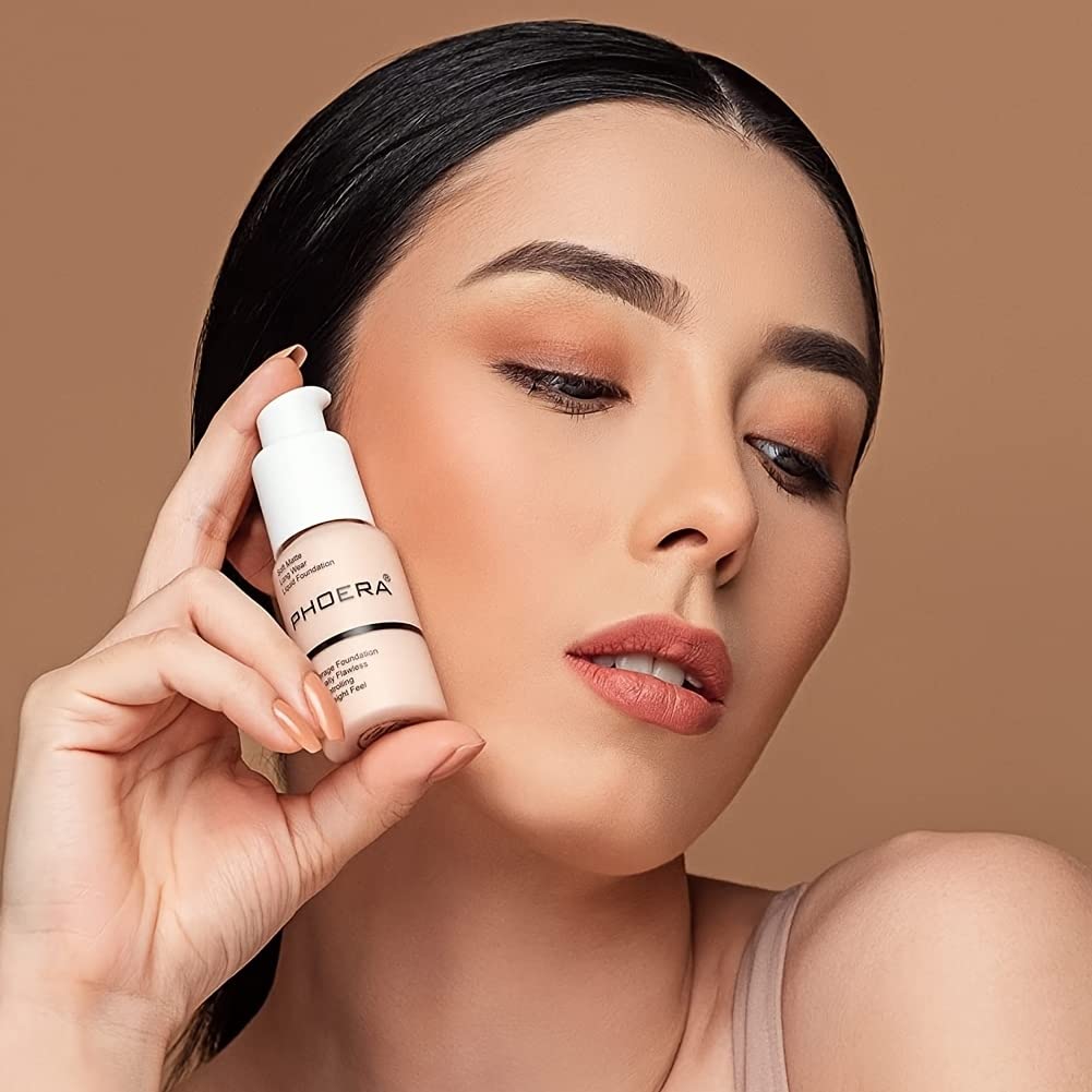 BestLand 2Pack PHOERA Foundation Full Coverage Liquid Foundation Cream - 102 Nude & 103 Warm Peach | Oil-Free, Long-Lasting