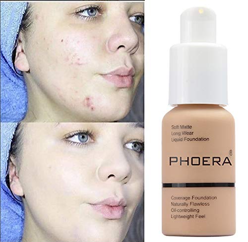 BestLand 2Pack PHOERA Foundation Full Coverage Liquid Foundation Cream - 102 Nude & 103 Warm Peach | Oil-Free, Long-Lasting