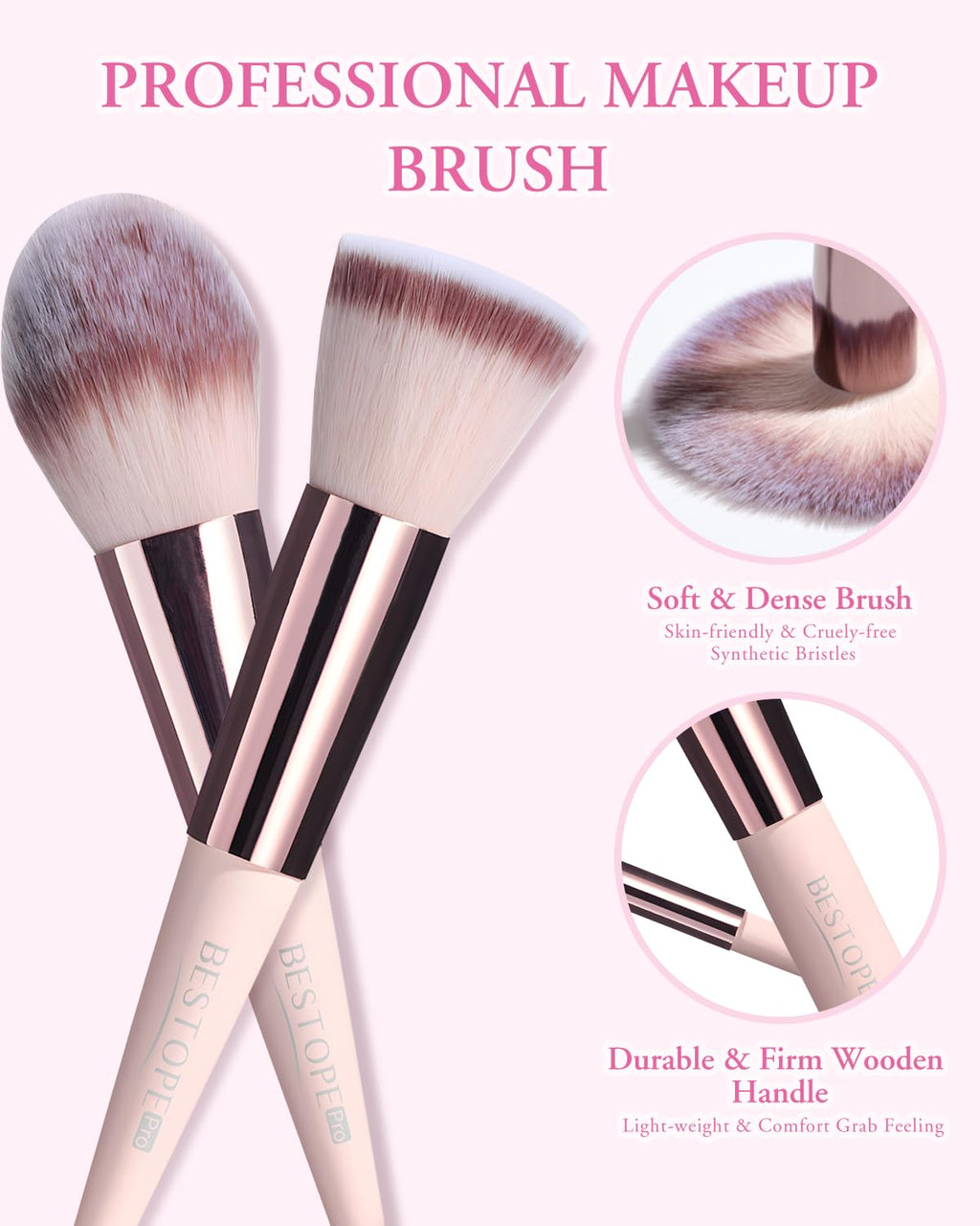 BESTOPE PRO Makeup Brushes with Case – 20PC Travel Brush Set with LED Light Mirror Holder