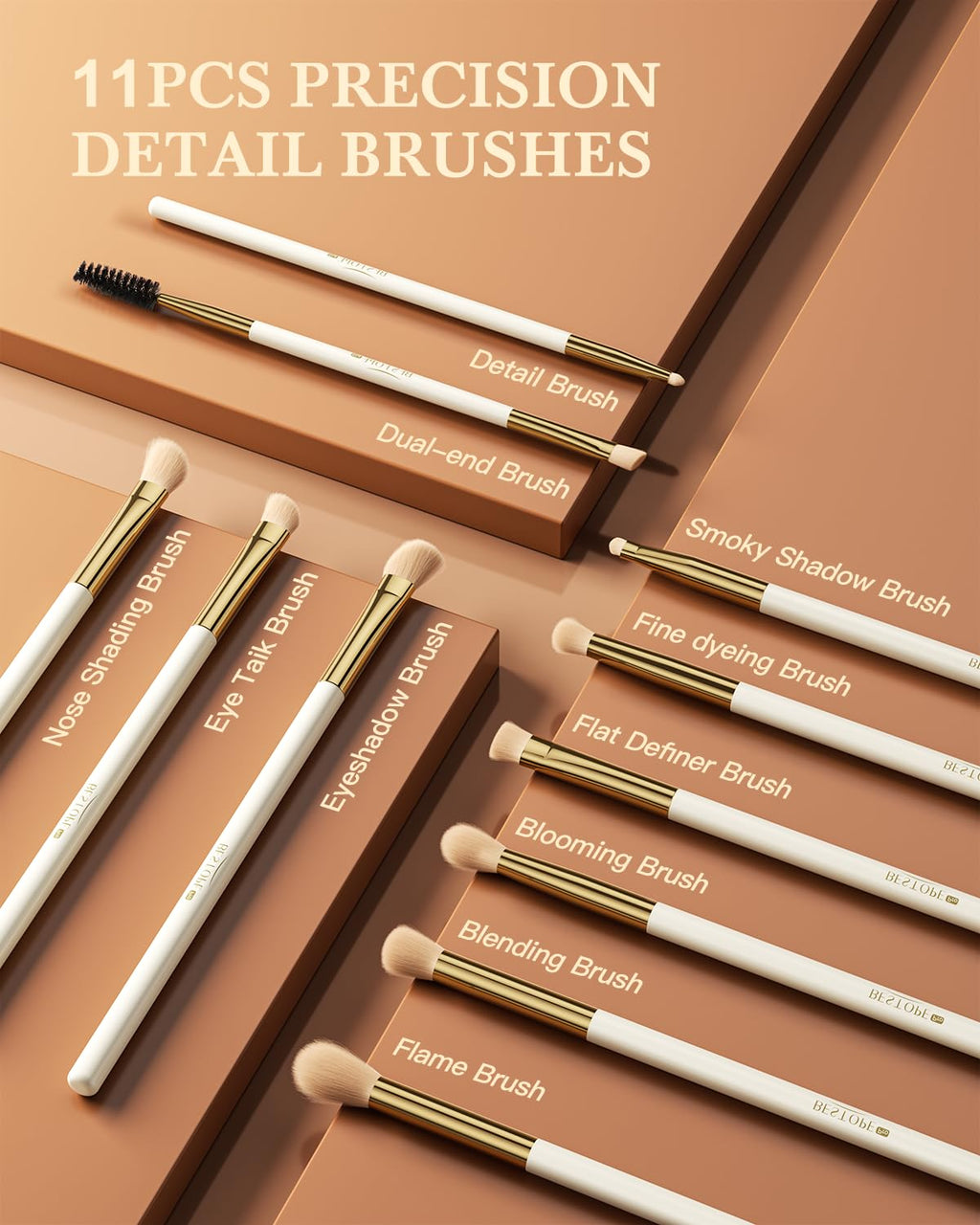 BESTOPE PRO Makeup Brushes Set - 18 Pcs, Double-Ended, Case Included