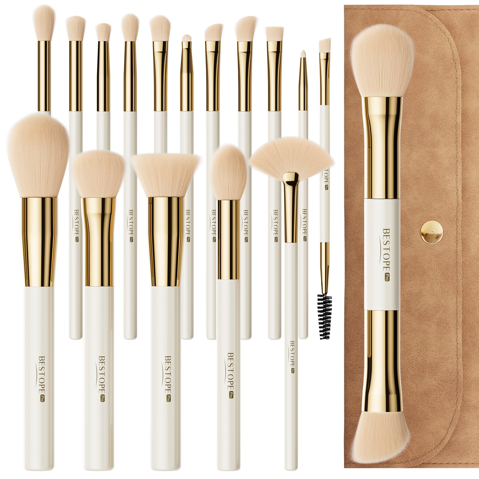 BESTOPE PRO Makeup Brushes Set - 18 Pcs, Double-Ended, Case Included