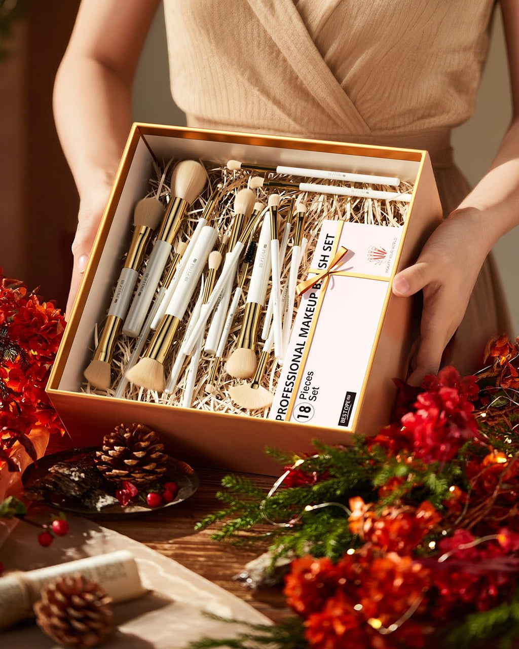 BESTOPE PRO Makeup Brushes Set - 18 Pcs, Double-Ended, Case Included