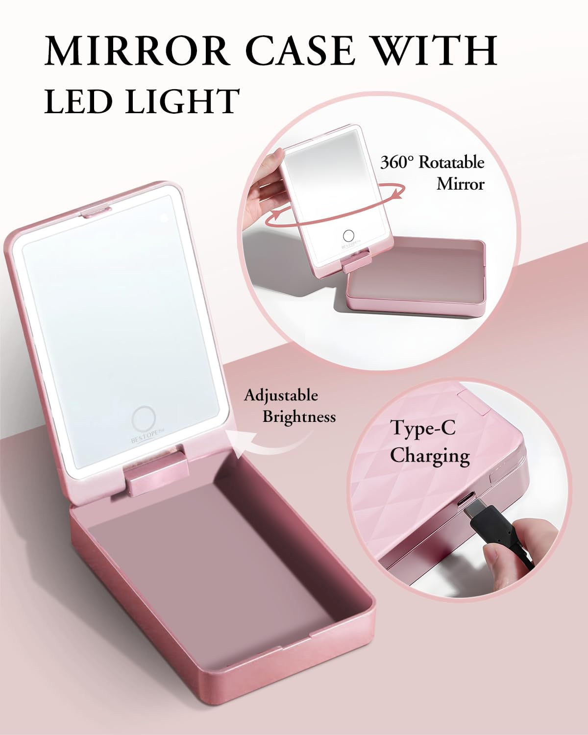 BESTOPE PRO Makeup Brushes with Case – 20PC Travel Brush Set with LED Light Mirror Holder