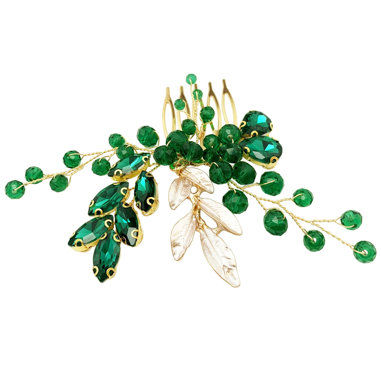 BETITETO Crystal Bridal Hair Comb – Green Rhinestone Gold Vine Wedding Accessory
