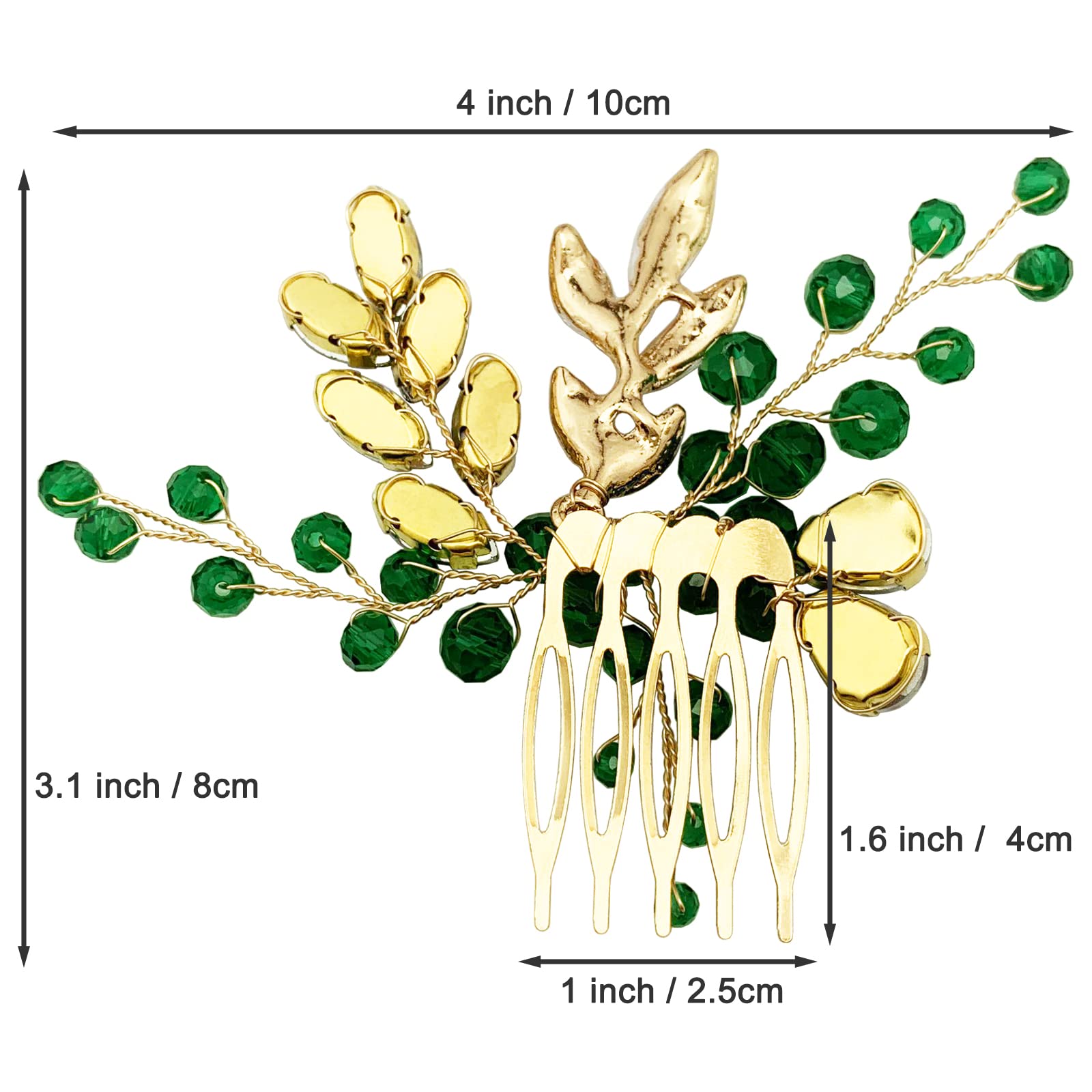 BETITETO Crystal Bridal Hair Comb – Green Rhinestone Gold Vine Wedding Accessory