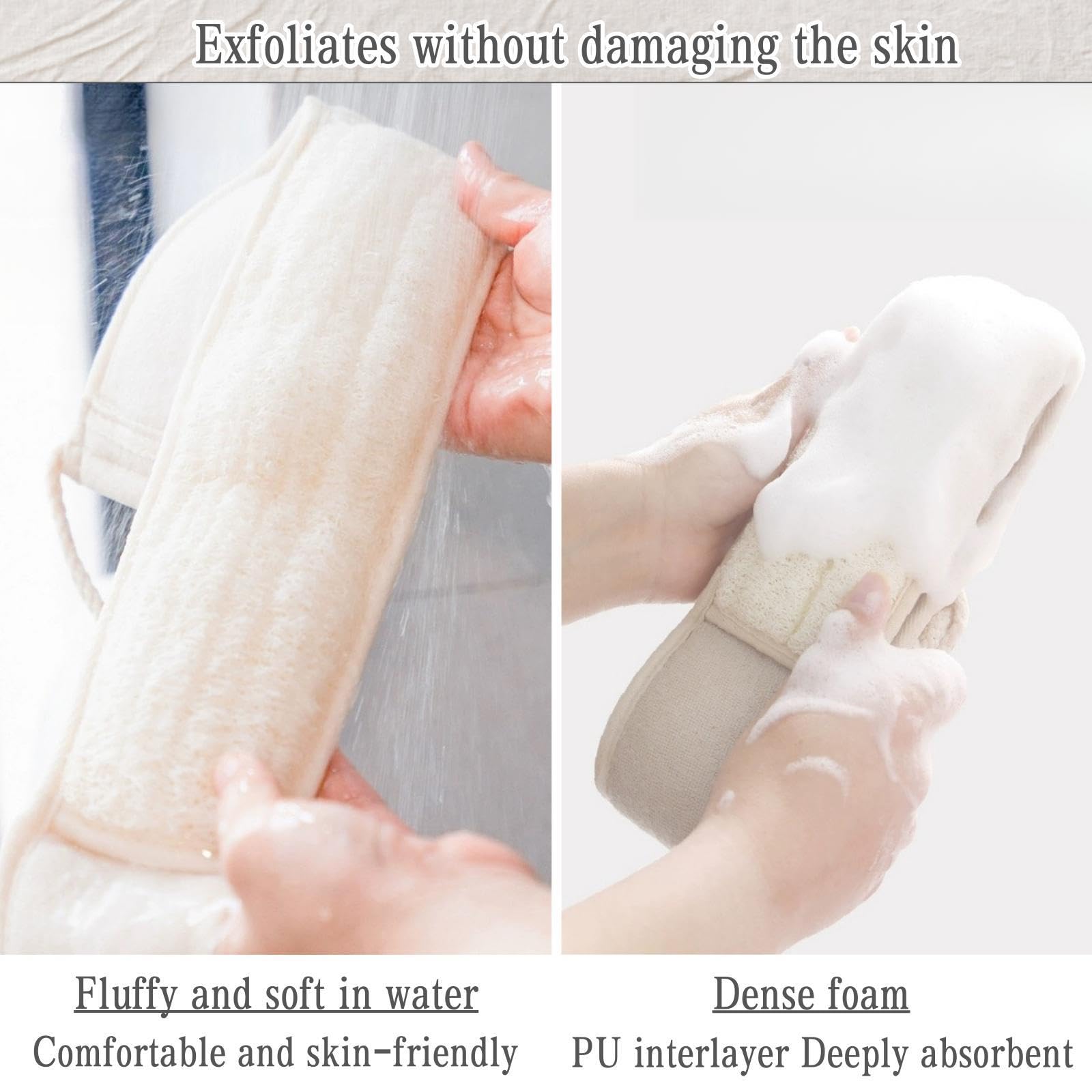 BETLYS Exfoliating Natural Loofah Back Scrubber – 2 Pack for Shower and Bath