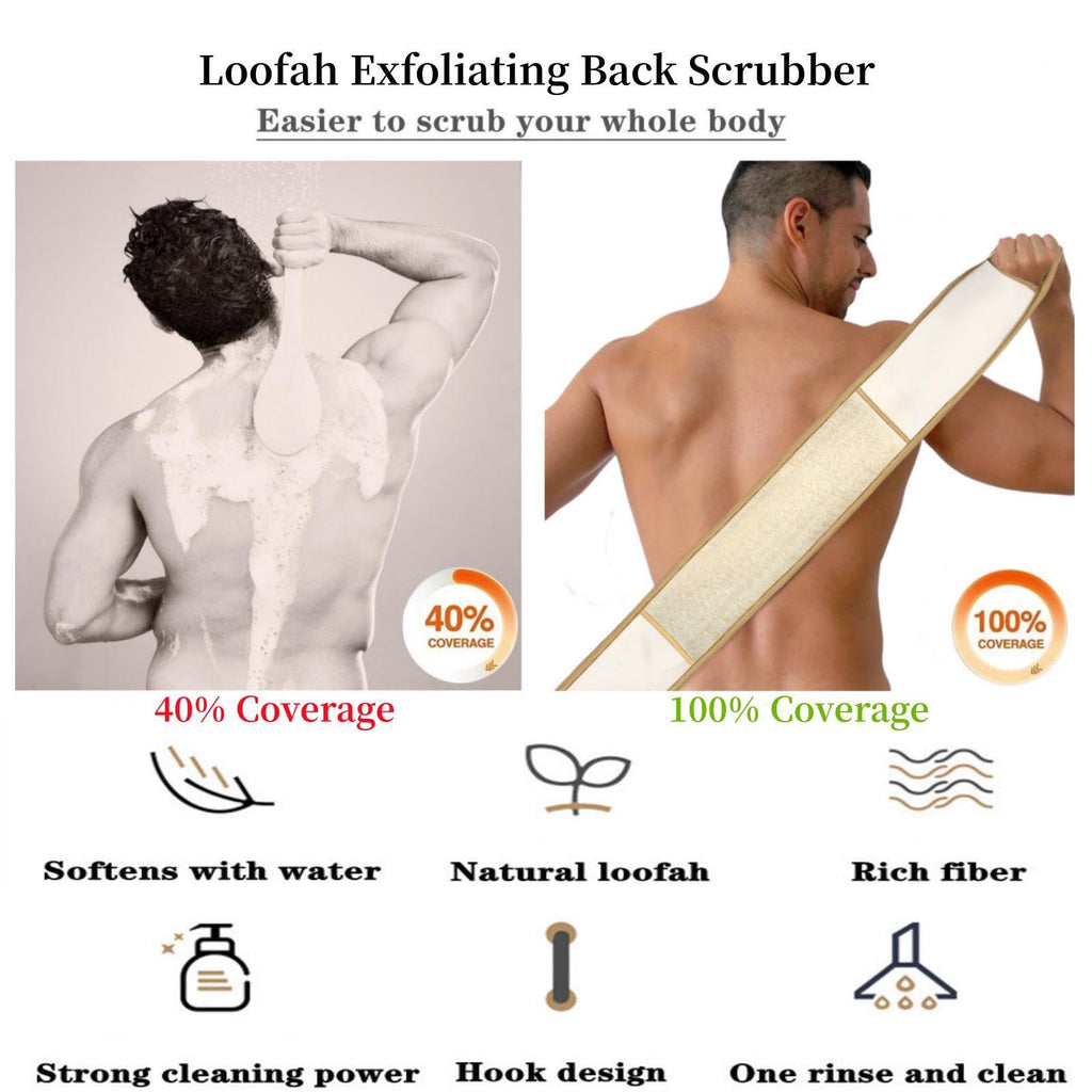 BETLYS Exfoliating Natural Loofah Back Scrubber – 2 Pack for Shower and Bath