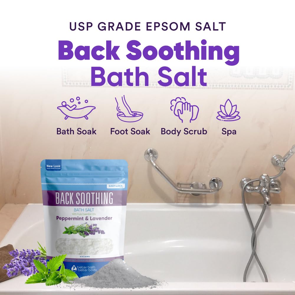 Better Bath Better Body Back Soothing Bath Salt – Epsom Salt with Bergamot, Lavender, Eucalyptus & Peppermint Oils + Vitamin C (Pack of 2)