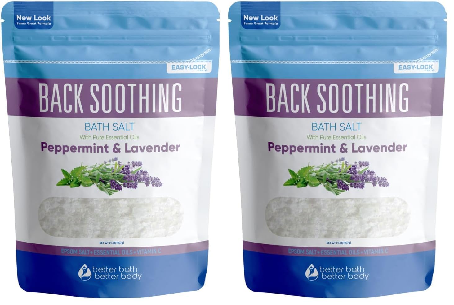 Better Bath Better Body Back Soothing Bath Salt – Epsom Salt with Bergamot, Lavender, Eucalyptus & Peppermint Oils + Vitamin C (Pack of 2)