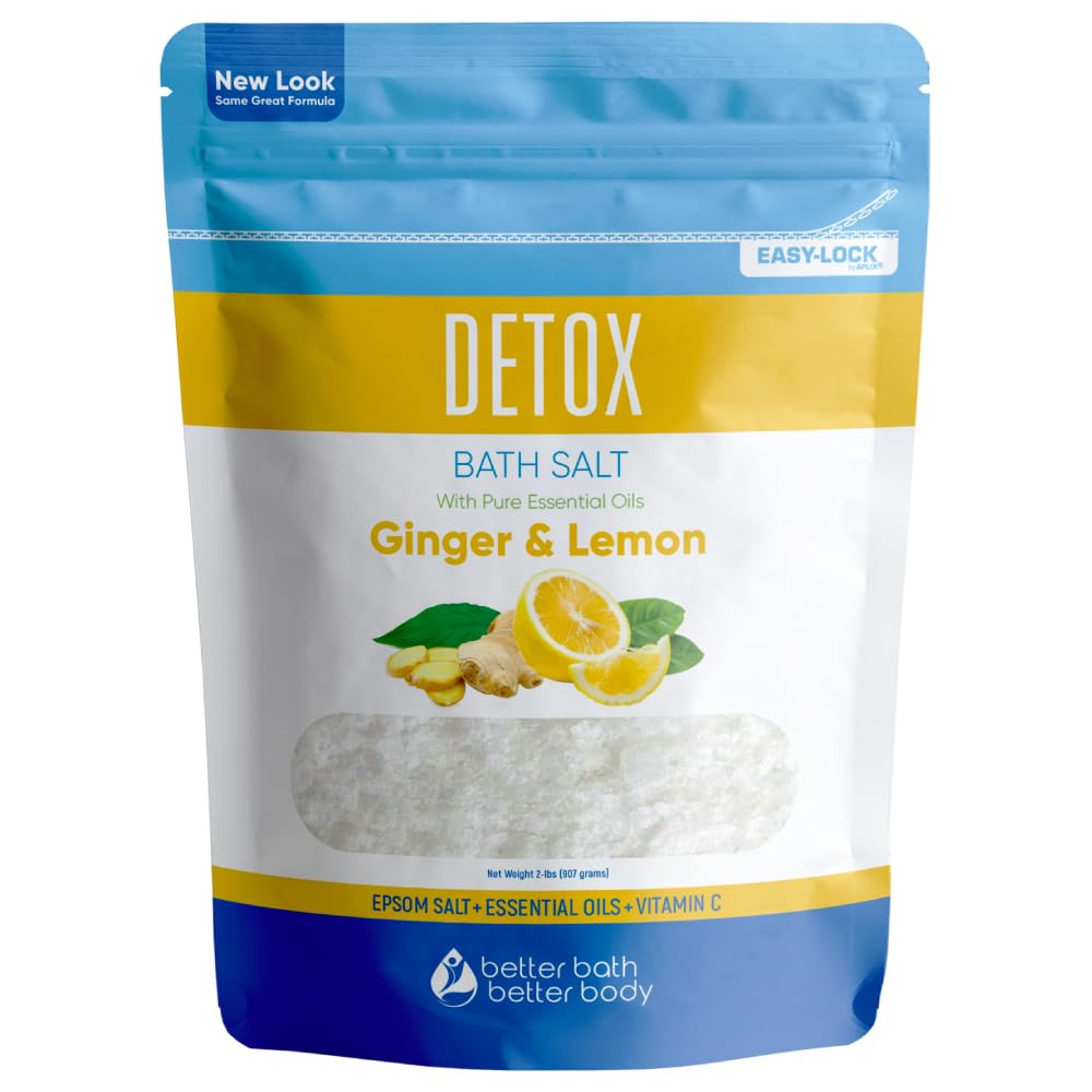 Detox Bath Salt 32 oz – USP Epsom Salt with Ginger, Lemon Oils, Vitamin C (Made in USA)