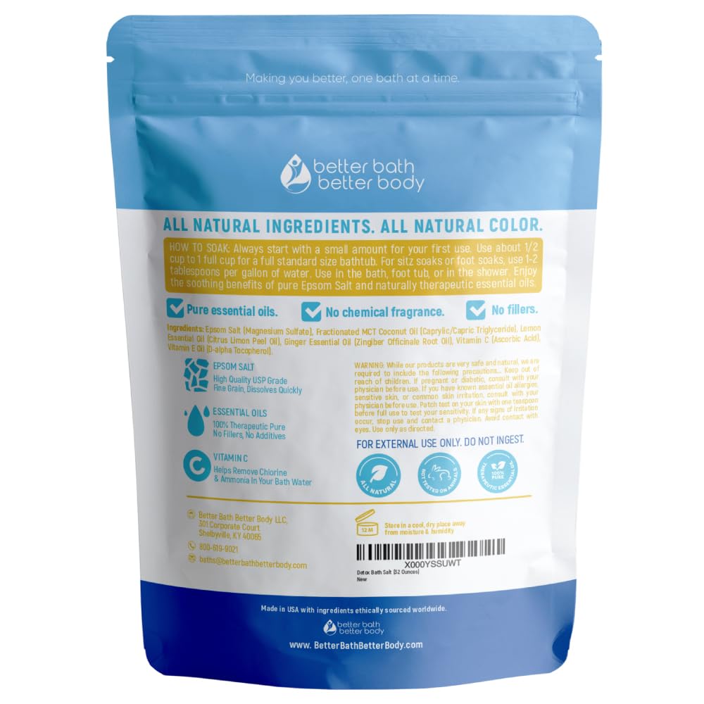 Detox Bath Salt 32 oz – USP Epsom Salt with Ginger, Lemon Oils, Vitamin C (Made in USA)
